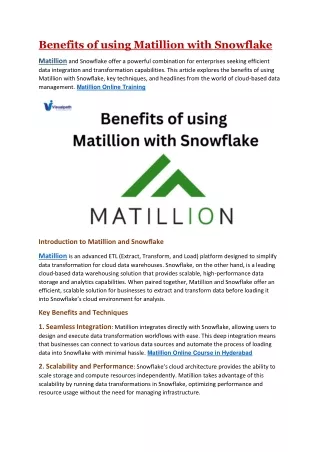 Matillion Online Training in Hyderabad | Matillion Training