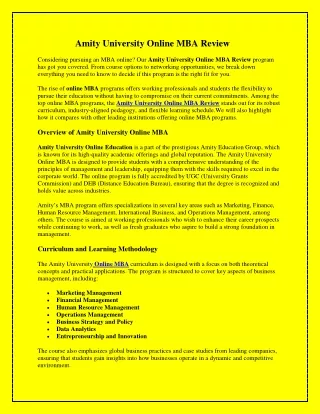 Amity University Online MBA Review