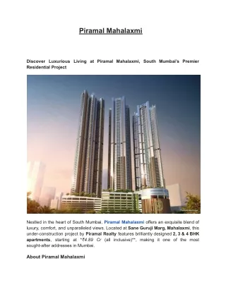 2, 3 & 4 BHK Apartments in Pandurang Budhkar Marg, Worli, Mumbai