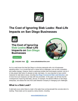 The Cost of Ignoring Slab Leaks_ Real-Life Impacts on San Diego BusineAs it is a well-known fact that San Diego is a thr