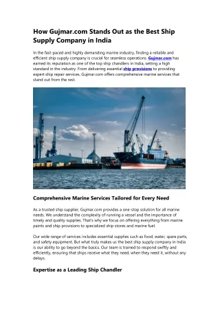 How Gujmar.com Stands Out as the Best Ship Supply Company in India