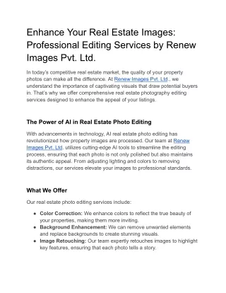Enhance Your Real Estate Images: Professional Editing Services by Renew Images P