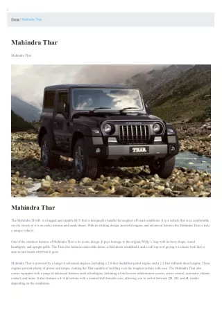 Mahindra Thar On Rent In Ludhiana