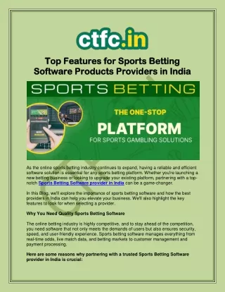 Sports Betting Software Products Providers in India