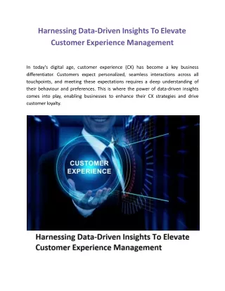 Harnessing Data-Driven Insights To Elevate Customer Experience Management