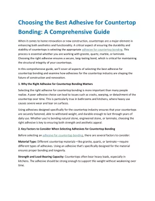 Choosing the Best Adhesive for Countertop Bonding A Comprehensive Guide