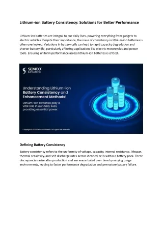 Lithium-ion Battery Consistency Solutions for Better Performance
