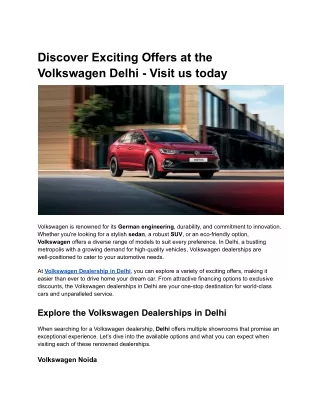 Discover Exciting Offers at the Volkswagen Delhi