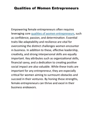 Qualities of Women Entrepreneurs