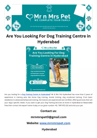 Are You Looking For Dog Training Centre in Hyderabad