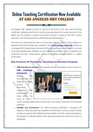 Online Teaching Certification At Los Angeles ORT College