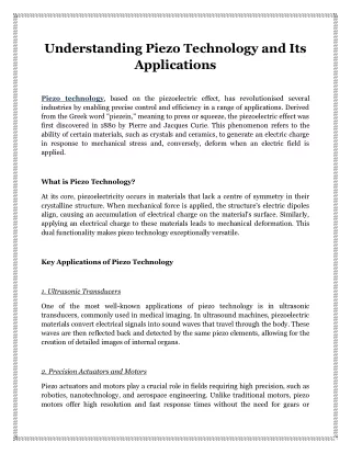 Understanding Piezo Technology and Its Applications