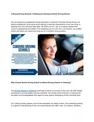 Cobourg Driving Schools_ Professional Training at Quinte Driving School