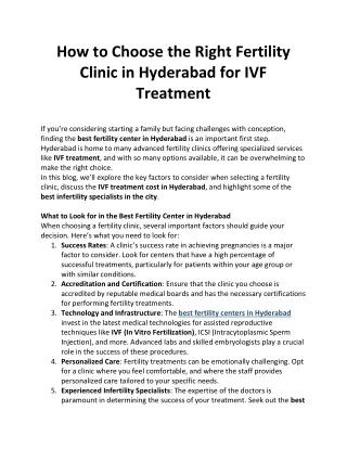 How to Choose the Right Fertility Clinic in Hyderabad for IVF Treatment