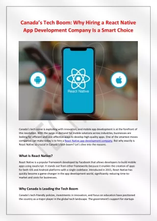 Canada’s Tech Boom Why Hiring a React Native App Development Company Is a Smart Choice