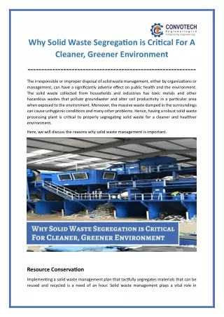 Importance of Solid Waste Segregation Plant