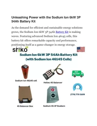 Sodium Ion 6kW 3P 54Ah Battery Kit (with Sodium Ion 46145 Cells)