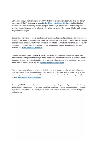 Advanced Cyber Threat Intelligence Services