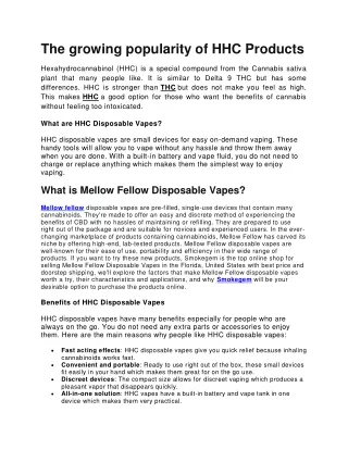 The growing popularity of HHC Products