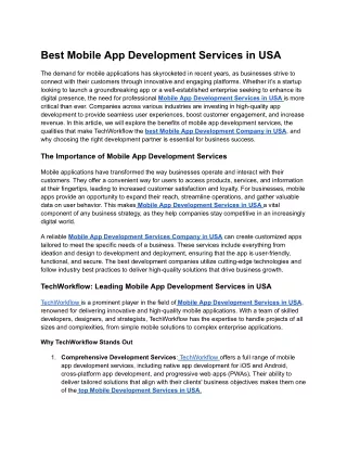 Best Mobile App Development Services in USA