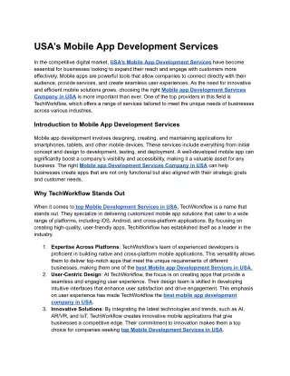 USA’s Mobile App Development Services