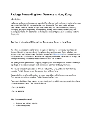 Package Forwarding from Germany to Hong Kong