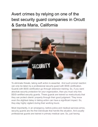 Avert crimes by relying on one of the best security guard companies in Orcutt & Santa Maria, California