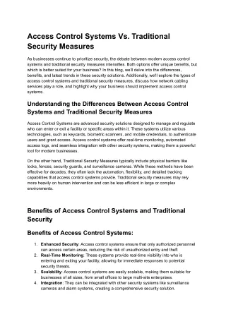 Access Control Systems Vs. Traditional Security Measures