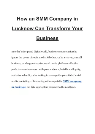 How an SMM Company in Lucknow Can Transform Your Business