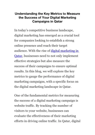 Understanding the Key Metrics to Measure the Success of Your Digital Marketing Campaigns in Qatar