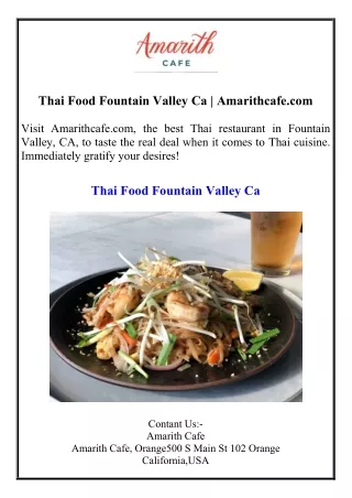 Thai Food Fountain Valley Ca Amarithcafe.com