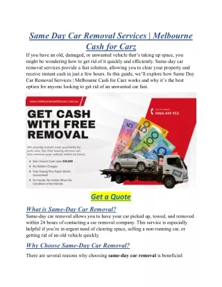 Same Day Car Removal Services