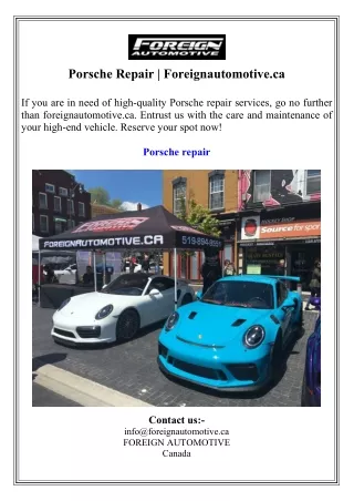 Porsche Repair  Foreignautomotive.ca