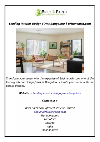 Leading Interior Design Firms Bangalore  Bricknearth.com