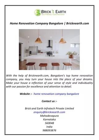 Home Renovation Company Bangalore  Bricknearth.com