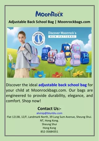 Adjustable Back School Bag  Moonrockbags.com