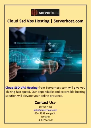 Cloud Ssd Vps Hosting  Serverhost.com