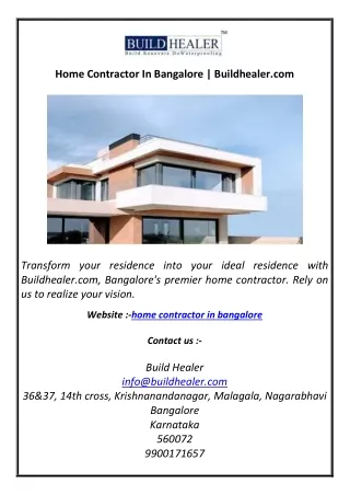 Home Contractor In Bangalore  Buildhealer.com