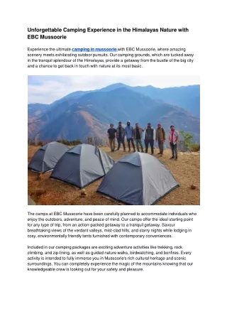 Unforgettable Camping Experience in the Himalayas Nature with EBC Mussoorie