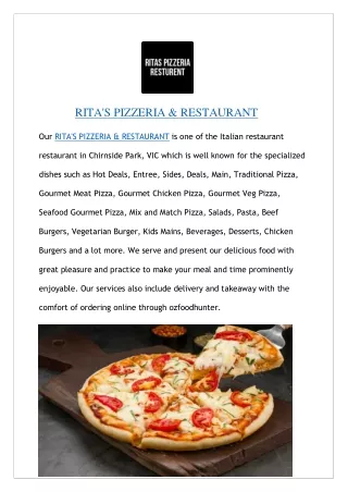 Upto 15% Off - RITAS PIZZERIA |Chirnside Park – Order now!!