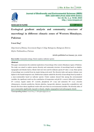 Ecological gradient analysis and community structure of macrofungi in different