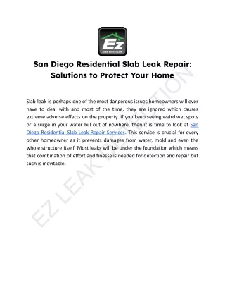 San Diego Residential Slab Leak Repair | Solutions to Protect Your Home