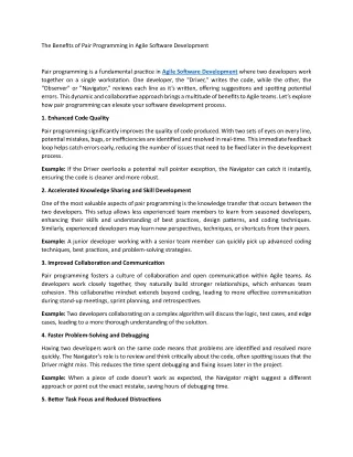 The Benefits of Pair Programming in Agile Software Development