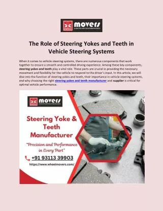 The Role of Steering Yokes and Teeth in Vehicle Steering Systems