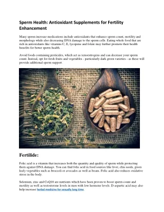 Sperm Health: Antioxidant Supplements for Fertility Enhancement