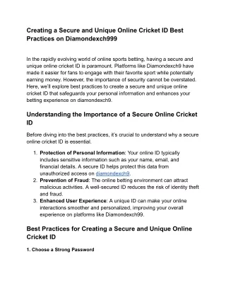 Creating a Secure and Unique Online Cricket ID Best Practices on Diamondexch999