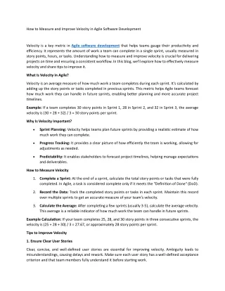 How to Measure and Improve Velocity in Agile Software Development