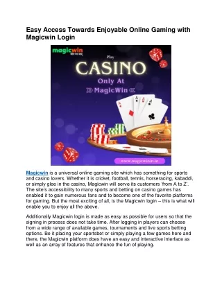 Easy Access Towards Enjoyable Online Gaming with Magicwin Login