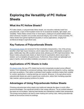 Exploring the Versatility of PC Hollow Sheets