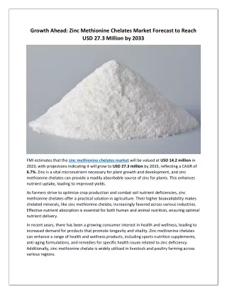 Zinc Methionine Chelates Market